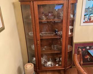 antique oak curved front china display cabinet