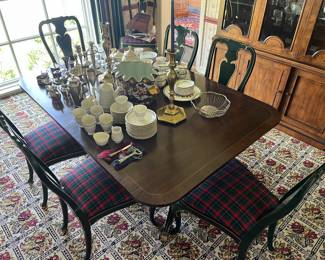 Kindel dining table with eight chairs, also Kindel.