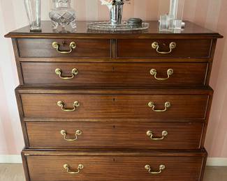 Baker Furniture “Historic Charleston” Georgian mahogany triple chest-on-chest highboy dresser.