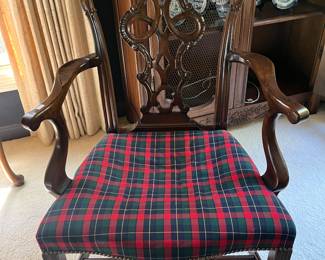 Closer look at one of the two antique chairs shown in preceding photo.