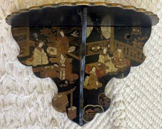 Antique Japanese black lacquer/gilt wall shelf.