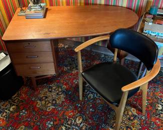 Mid-century freestanding kidney desk, Norway. See stamp in the following photo.