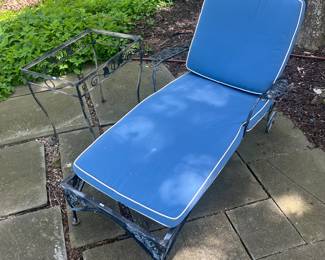 Vintage wrought iron chaise lounge chair; vintage wrought iron side/accent table (no glass).