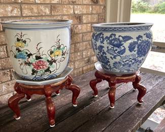ASIAN STYLE PAINTED LARGE GARDEN PLANTERS
