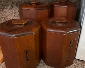 VINTAGE WOODEN CANNISTER SET