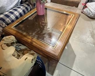 end table wood glass rattan