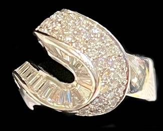 White Gold & Diamond Sculptural Ring Side view