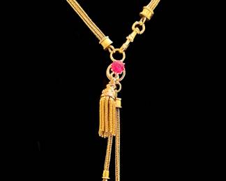 Victorian Yellow Gold with Ruby Tassel Necklace