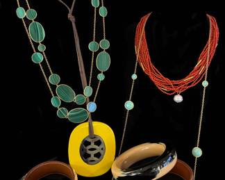 Malachite Necklace & Turquoise Necklace by Ippolita, Hermès Cuffs & Elsa Peretti Bangle