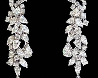 White Gold & Diamond Cluster Drop Earrings