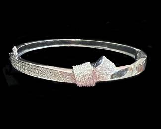 White Gold & Diamond Half Bow Bangle Bracelet