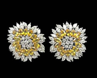 White Gold Diamond & Sapphire Flower Earrings