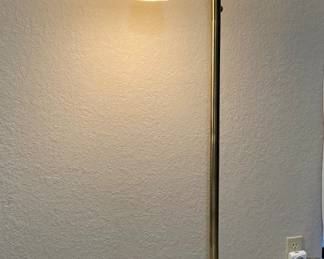 Antique Brass Torchiere Floor Lamp with Glass Shade.