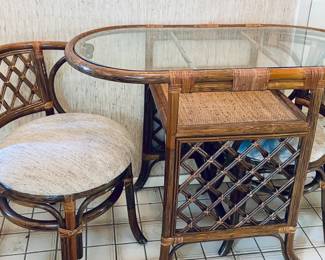 Vintage Rattan Honeymoon Table and Chairs Set