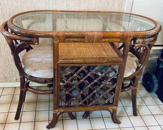 Vintage Rattan Honeymoon Table and Chairs Set