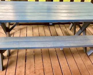 Large 6ft. Painted Blue Wood Picnic Table with/Side Benches.