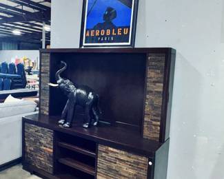 TV Console, Leather wrapped Elephant and Artwork Orlando Estate Auction