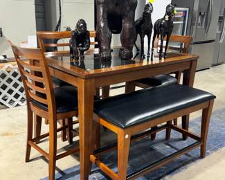 High top Table, Chair and Bench. Leather wrapped Animals Orlando Estate Auction
