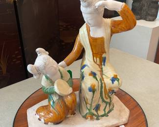 Ting Dynasty Mother and Child ceramic sculpture 14.5” x 11” $140 + tax
