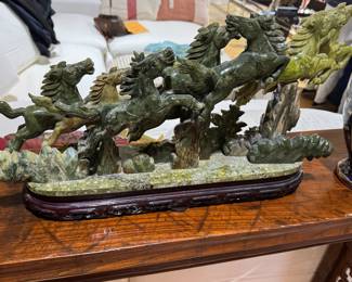 Jade Nephrite carved sculpture Running horses, Large