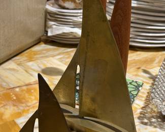 Two Sail Boats Heavy Brass Nautical Decor