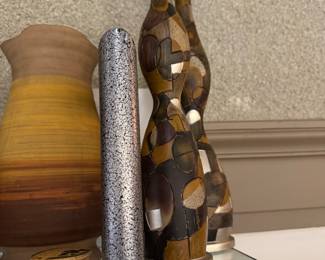 MCM wood metal candle holders large floor or mantel