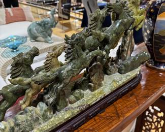 Jade Nephrite carved sculpture Running horses, Large