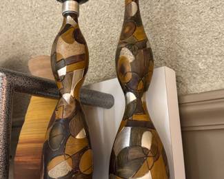 MCM wood metal candle holders large floor or mantel