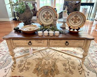 $480, distressed coffee table by Kincaid. Farmhouse style. 52L x 30 21H
