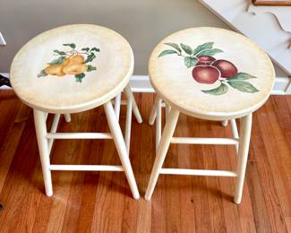 $42/each. Hand painted stools. Pear and apple. 23" H