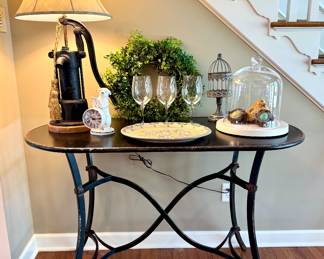 $260. Rustica Metal oval table, distressed finish. 48 x 25 x 33H. Other items described in additional photos.