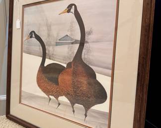 $160. Signed P. Buckley Moss, Geese Pals. 26 x 26.