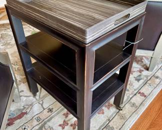 $80. Butlers style cart on casters. Wood tray removable top. 20 x 14 x 25H