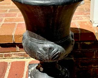 $50/each. TWO avail. Black painted resin urns. 15 x 21H.