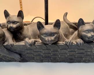 $48. Kitties in a basket lamp. Needs harp! 15" H