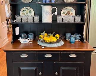 $650. Cushman Colonial Creations Hutch. Distressed black, push back top. 48 x 20 x 73H.