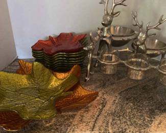 Glass Leaf Plates And Reindeer