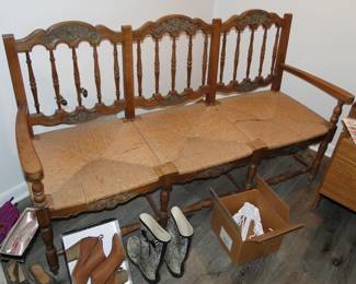 Cane seat loveseat bench