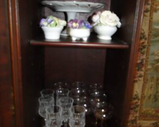 Glasses and floral bric-a-brac
