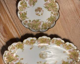 Haviland Limoge Plate and Serving Dish, Gold Leaf, Scalloped Edge, France