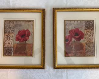 Two, beautifully framed, double-matted, pictures of Poppies