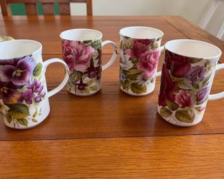 Four St. George Coffee Mugs, Fine Bone China, botanical floral, England