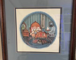 Framed Buckley Moss print, "The Night Before Christmas"