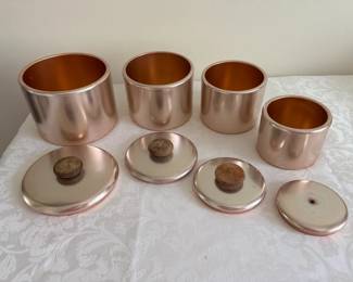 Vintage Mirro Copper-colored Aluminum Canisters, one is missing handle