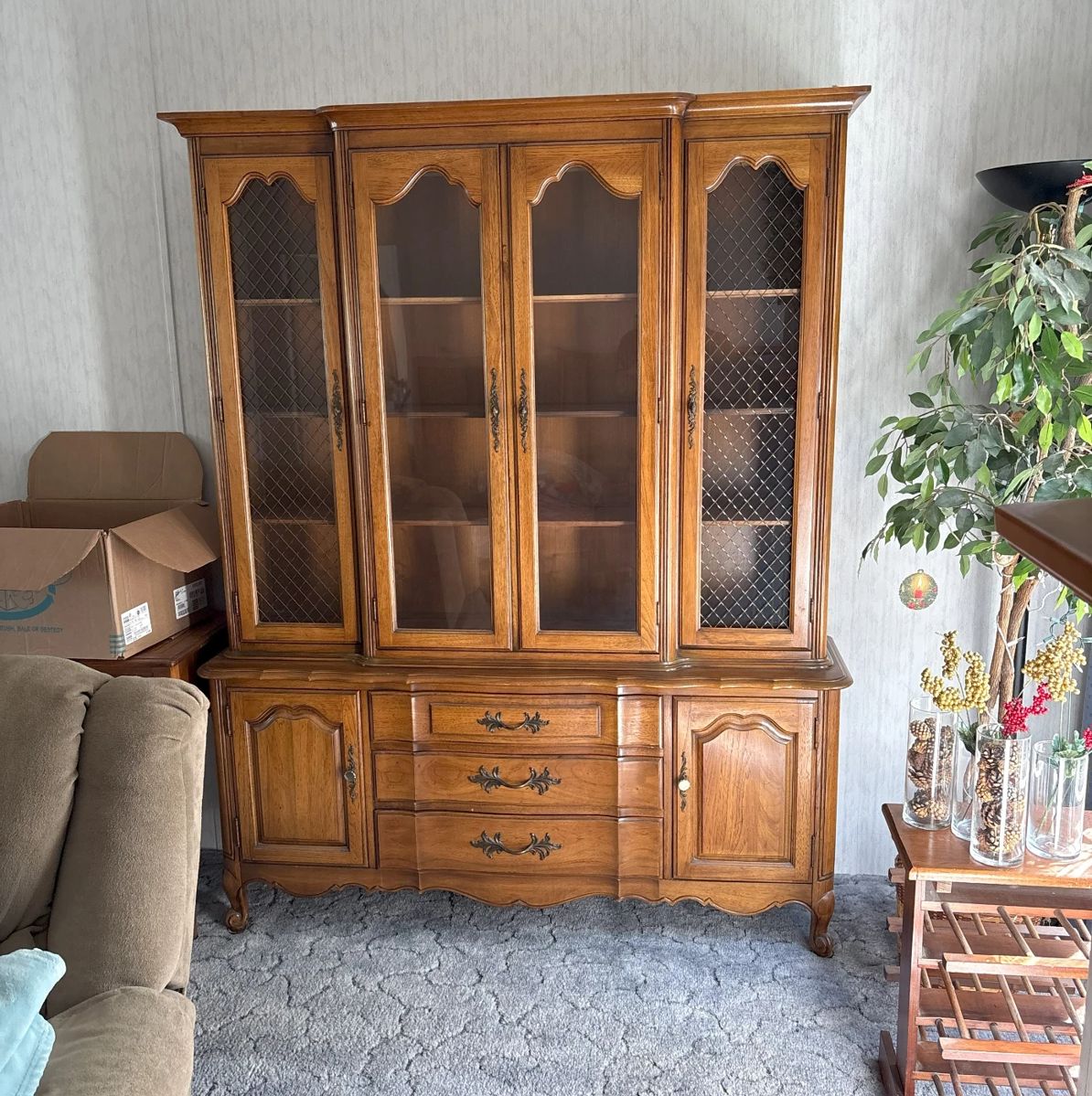 Thomasville French Provincial walnut china cabinet 