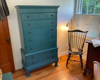 ANTIQUE TALL CHEST / DESK. THE BLUE IS NOT THE ORGINAL COLOR. BUT IT IS AMAZING