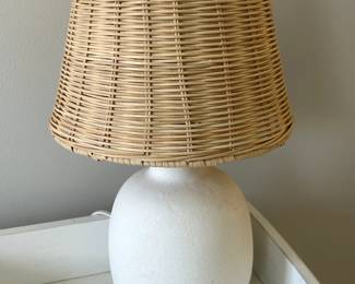 White Lamp with Rattan Shade $65