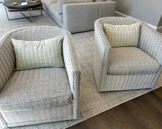 Grey/White Cheveron Swivel Chairs, Pair 27 W x 32 D x 16 SH x 26 BH $2100