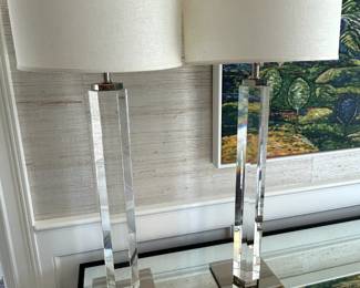 Acrylic Lamps, Pair 14" dia (shade) x 34" H $650