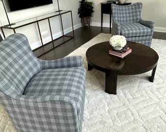 Wesley Hall Plaid Upholstered Chairs, Pair $2500